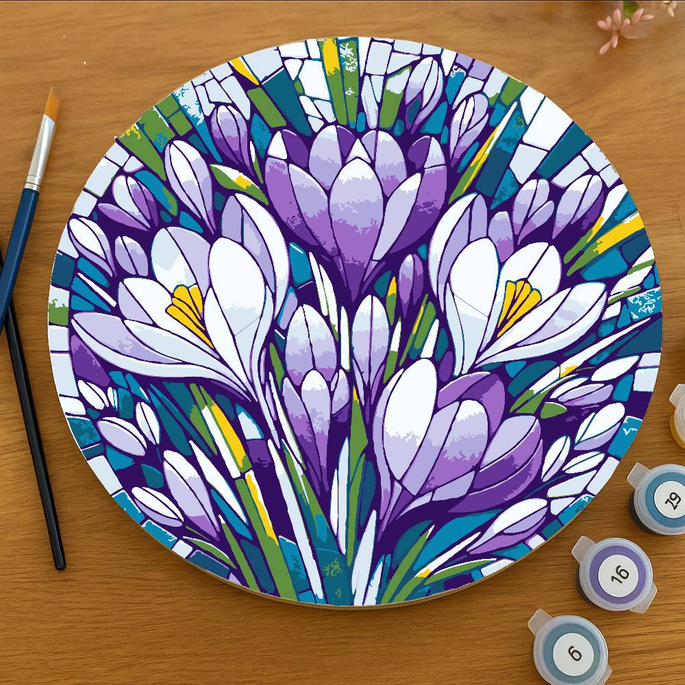 Disco de Madera - Vidriera floral