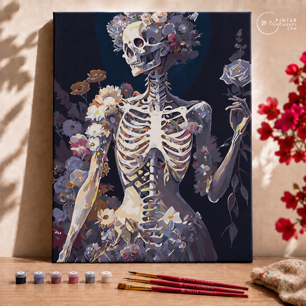 Esqueleto con flores -  Pintar Números