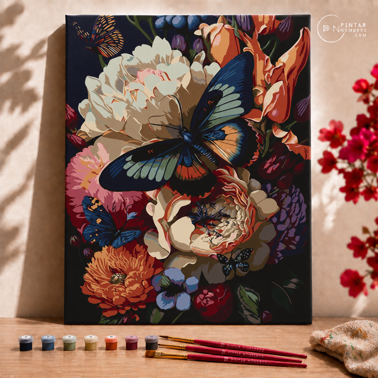 Peonias y Mariposas -  Pintar Números
