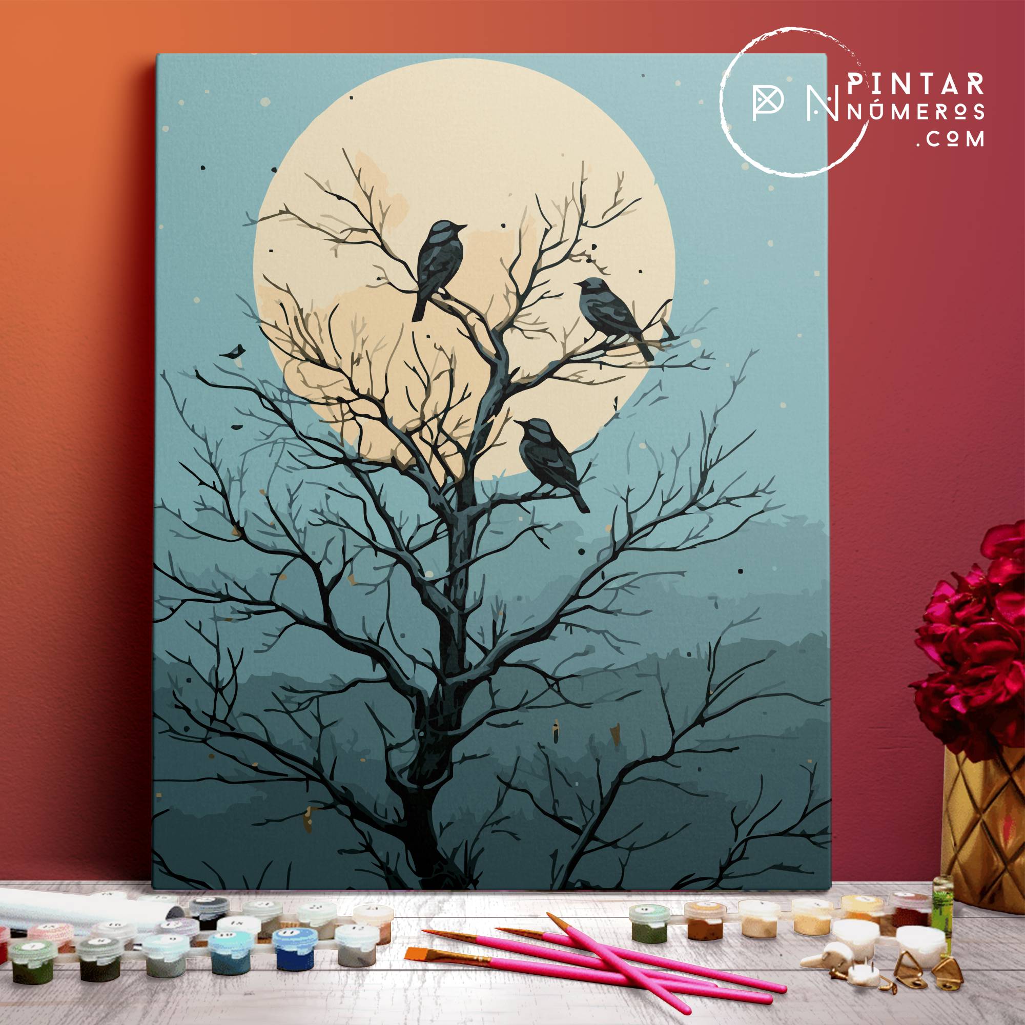 Pájaros en la luna llena -  Pintar Números®