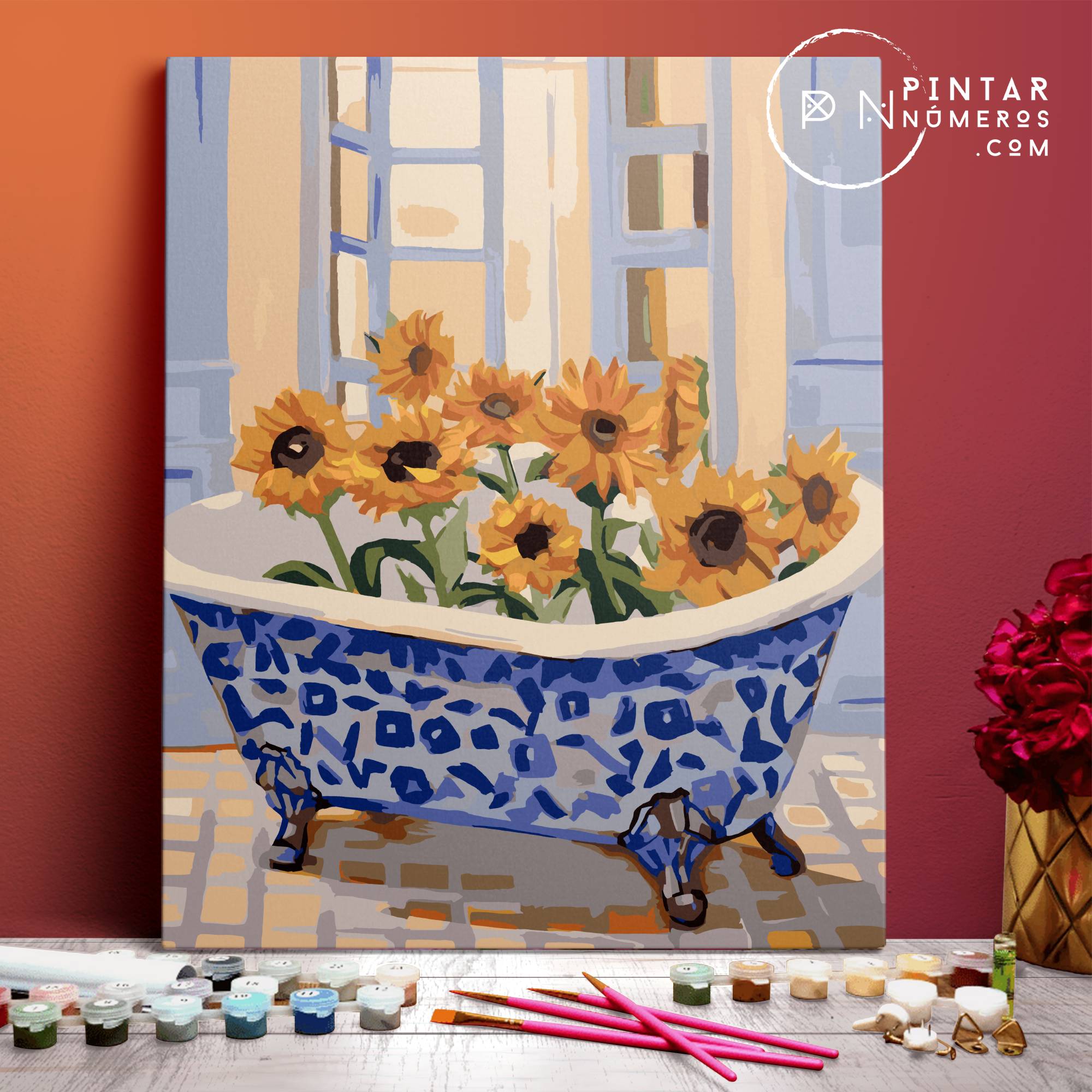 Girasoles en la bañera - Pintar Números®