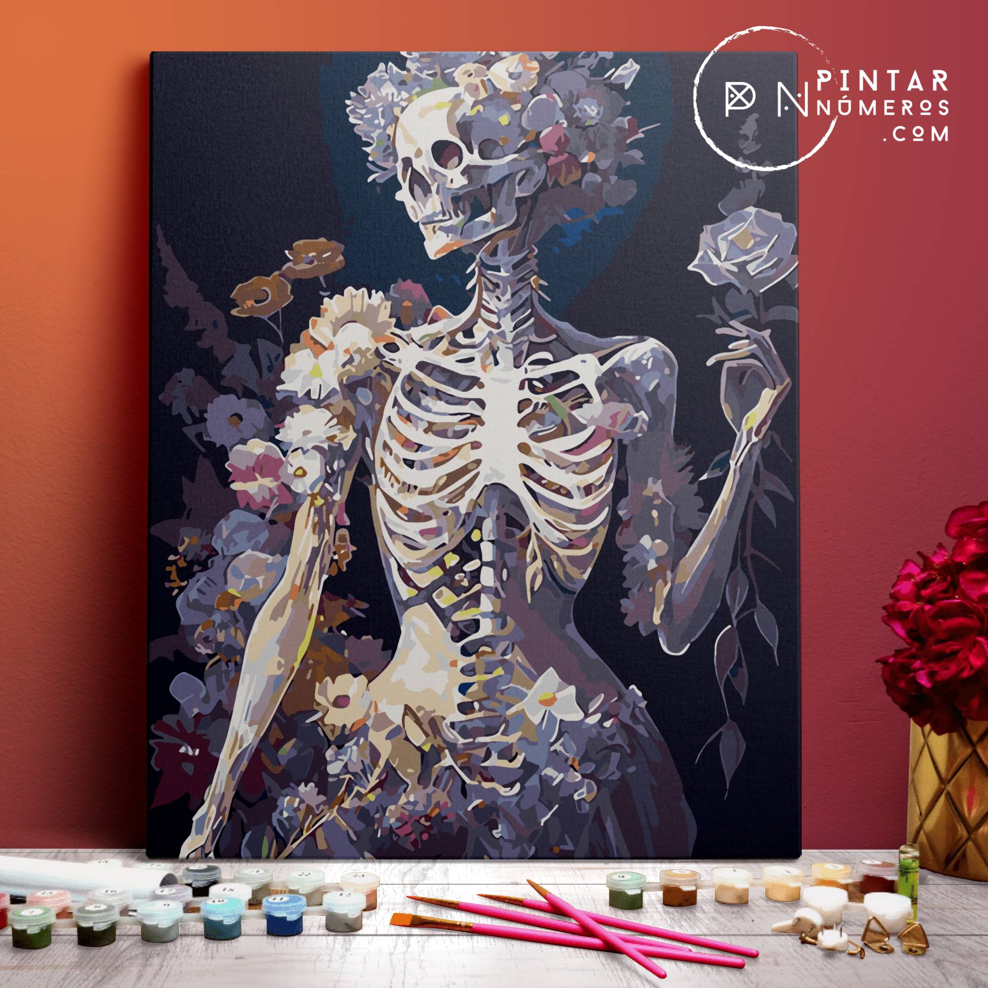 Esqueleto con flores -  Pintar Números