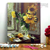 PINTAR NÚMEROS _ Girasoles en la Ventana - Pintar por numeros