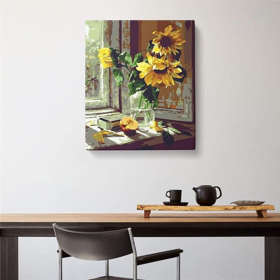 PINTAR NÚMEROS _ Girasoles en la Ventana - Pintar por numeros